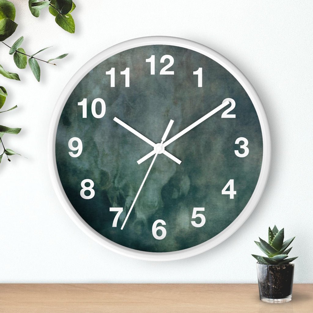 Abstract 10" Wood Wall Clock | Dark Green White - Wall Clock