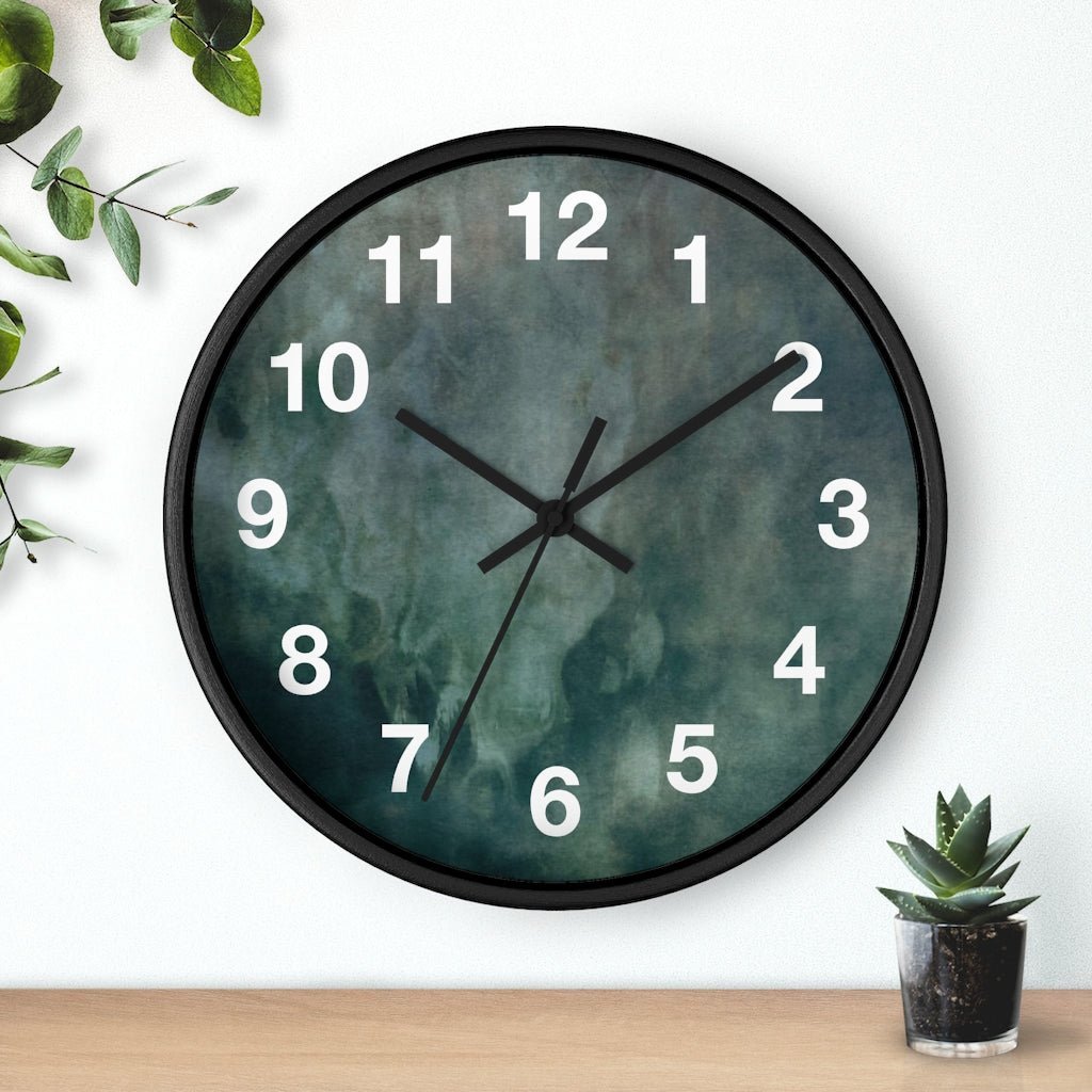 Abstract 10" Wood Wall Clock | Dark Green White - Wall Clock