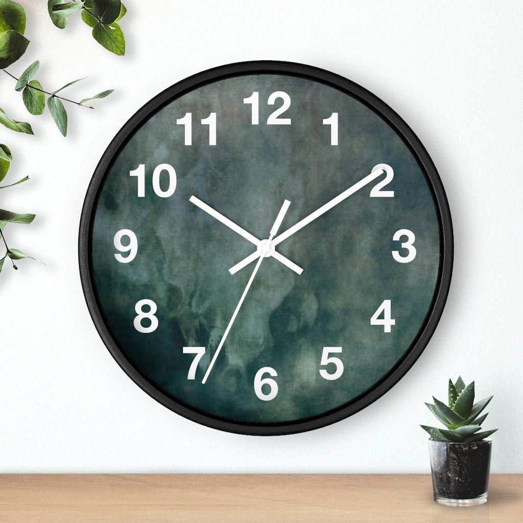 Abstract 10" Wood Wall Clock | Dark Green White - Wall Clock