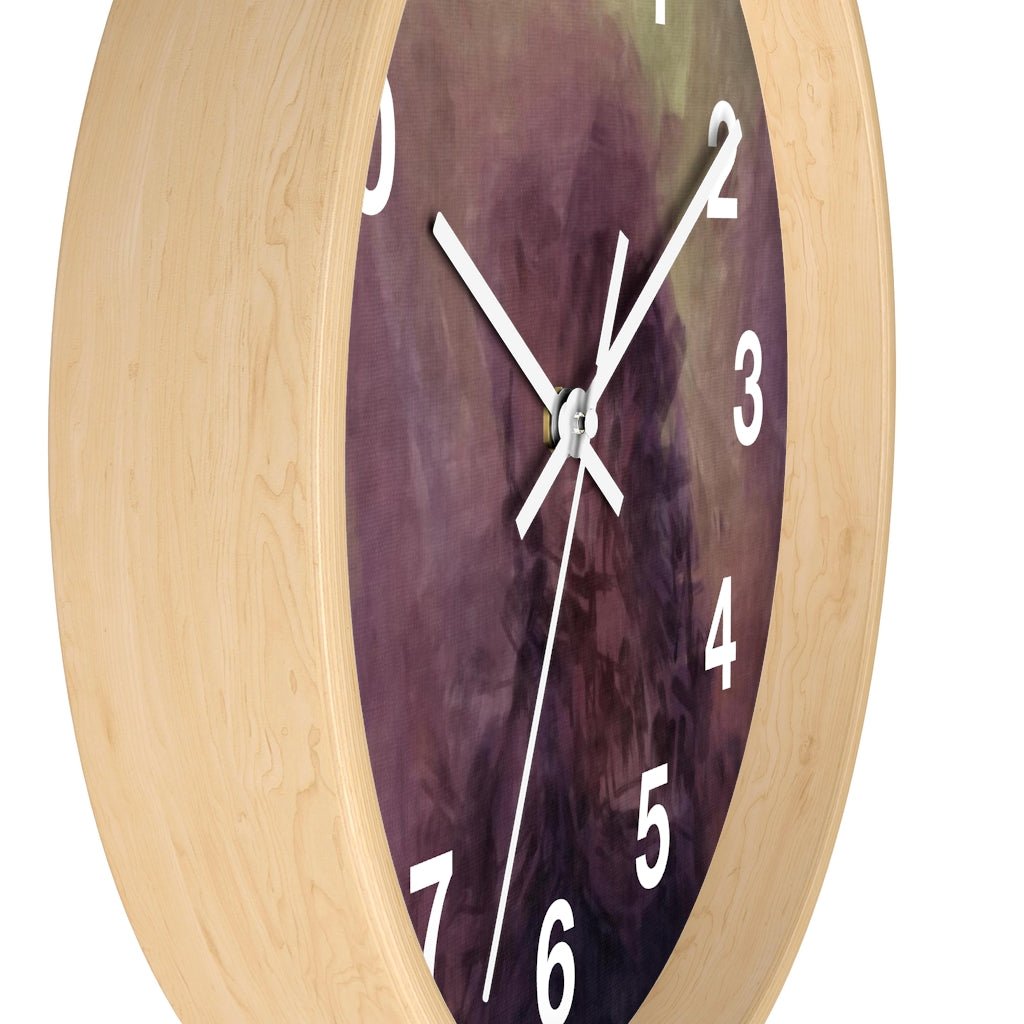 Abstract 10" Wood Wall Clock | Deep Purple Green - Wall Clock