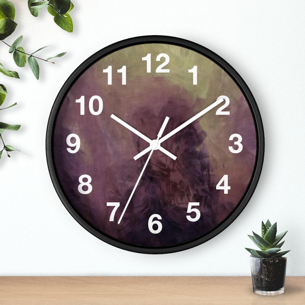 Abstract 10" Wood Wall Clock | Deep Purple Green - Wall Clock