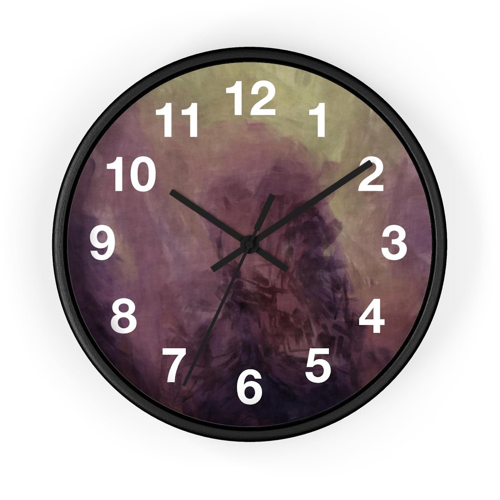 Abstract 10" Wood Wall Clock | Deep Purple Green - Wall Clock