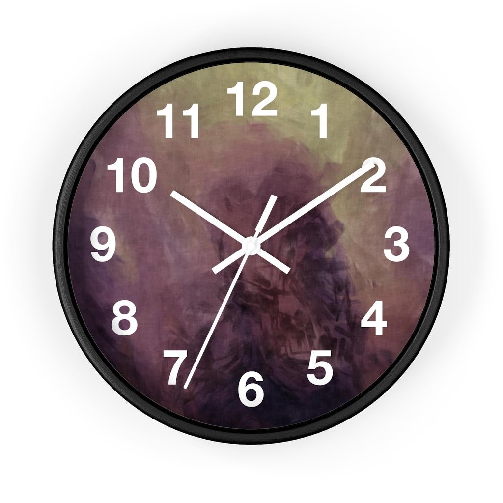 Abstract 10" Wood Wall Clock | Deep Purple Green - Wall Clock