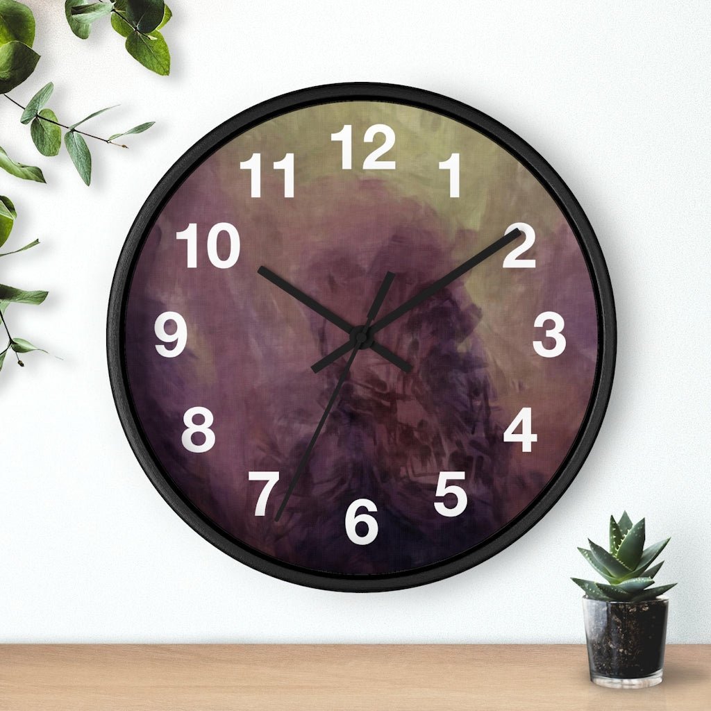 Abstract 10" Wood Wall Clock | Deep Purple Green - Wall Clock