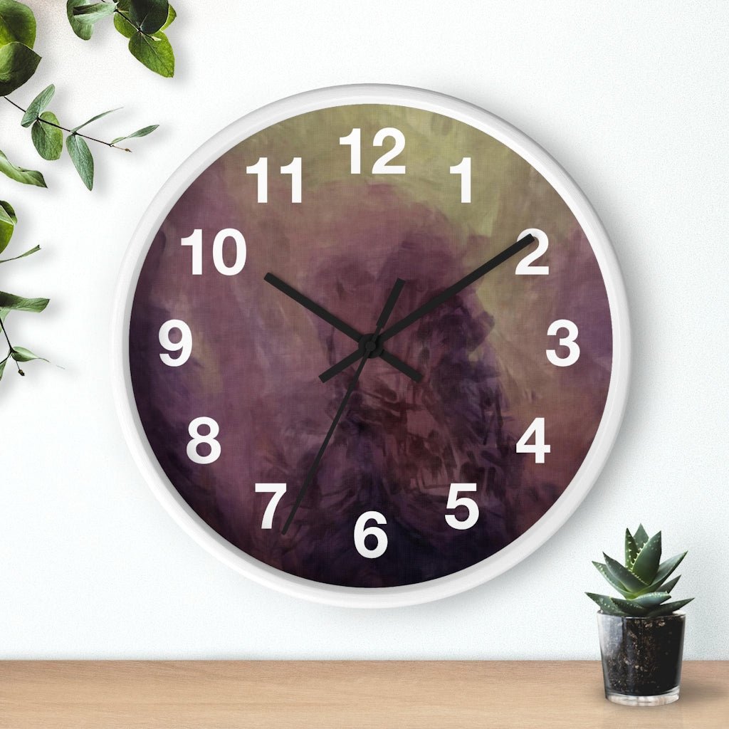 Abstract 10" Wood Wall Clock | Deep Purple Green - Wall Clock