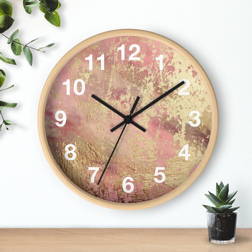 Abstract 10" Wood Wall Clock | Mauve Pink Gold Beige - Wall Clock