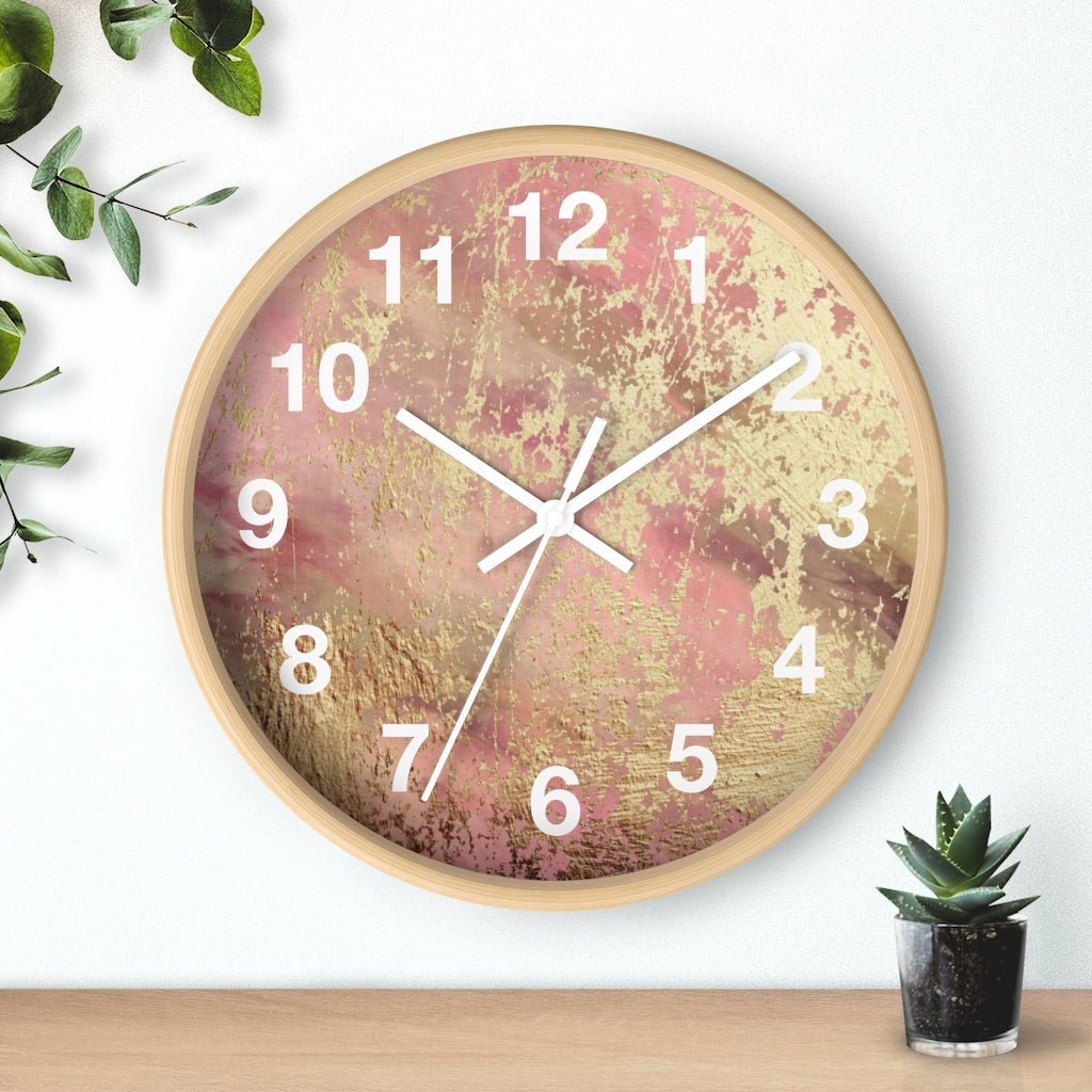 Abstract 10" Wood Wall Clock | Mauve Pink Gold Beige - Wall Clock