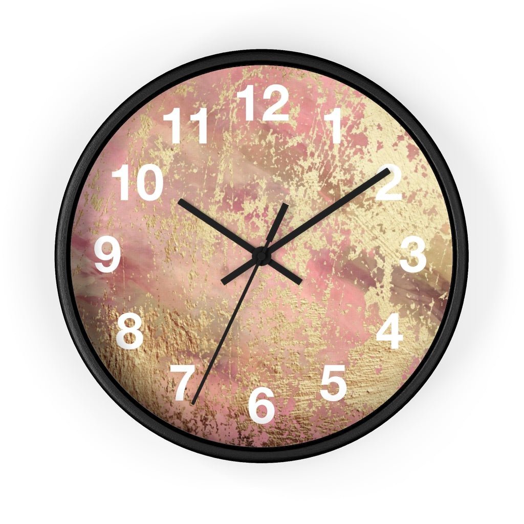 Abstract 10" Wood Wall Clock | Mauve Pink Gold Beige - Wall Clock