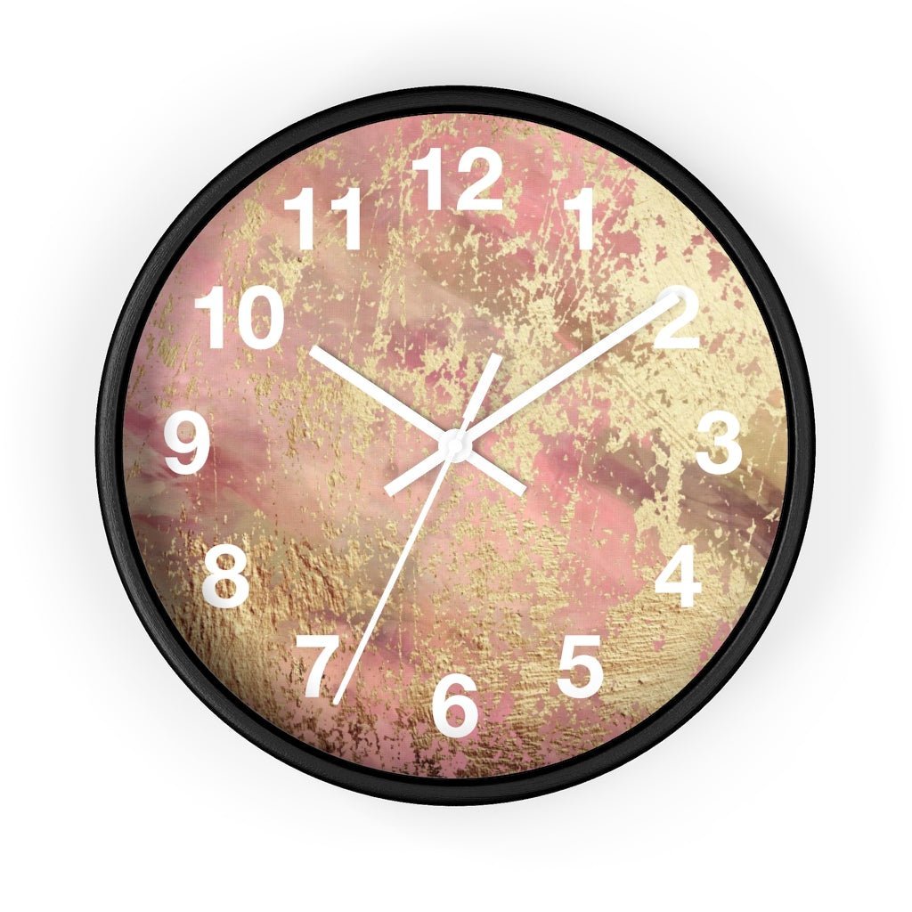 Abstract 10" Wood Wall Clock | Mauve Pink Gold Beige - Wall Clock