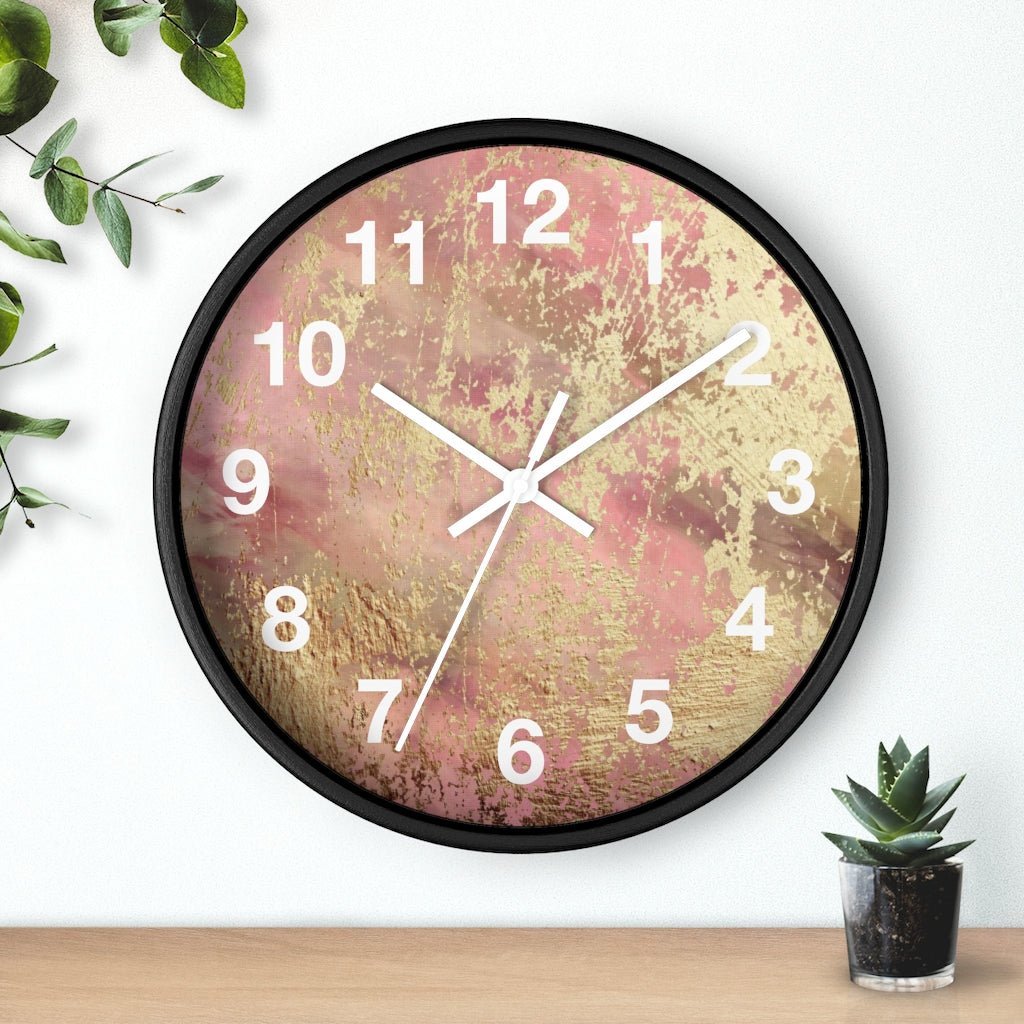 Abstract 10" Wood Wall Clock | Mauve Pink Gold Beige - Wall Clock