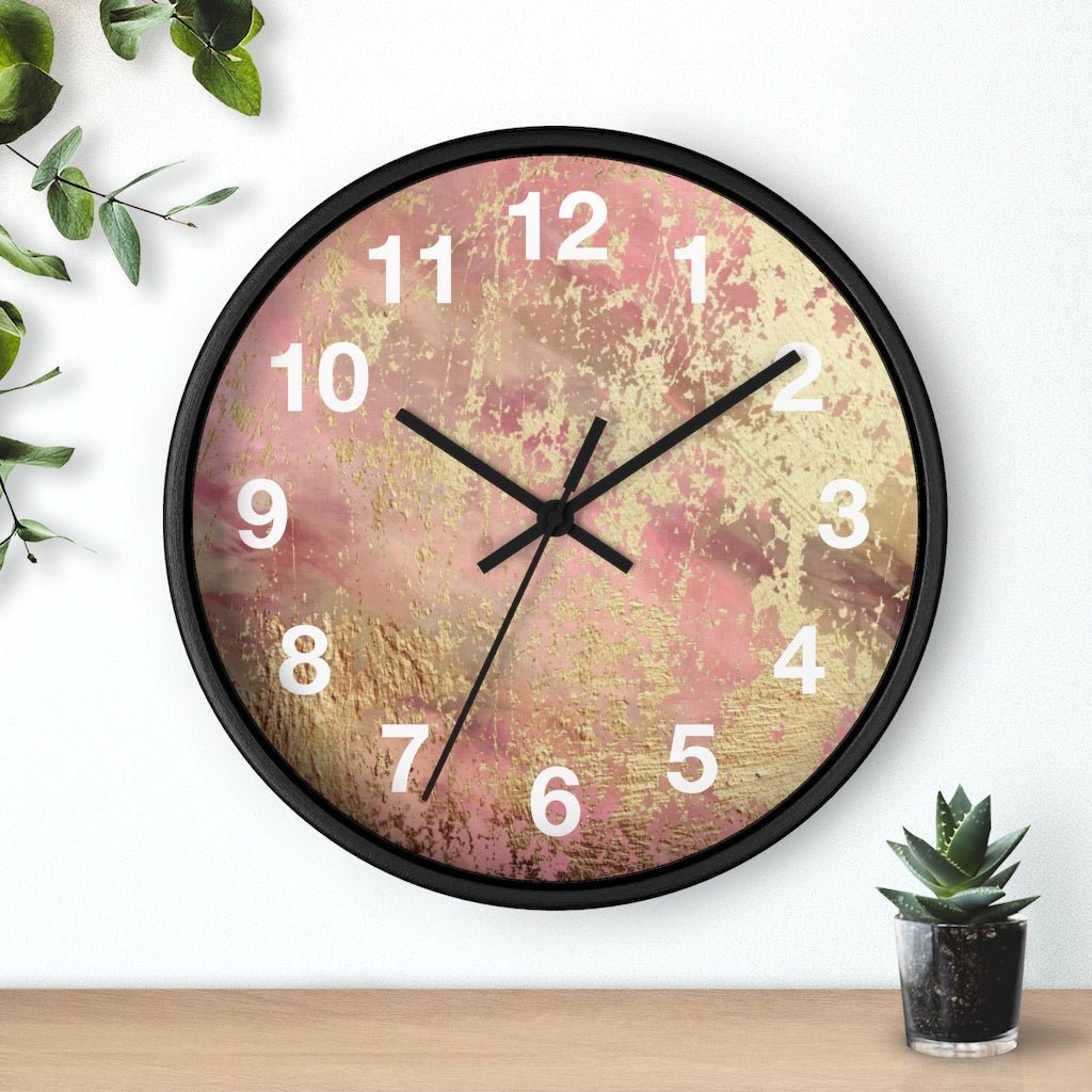 Abstract 10" Wood Wall Clock | Mauve Pink Gold Beige - Wall Clock