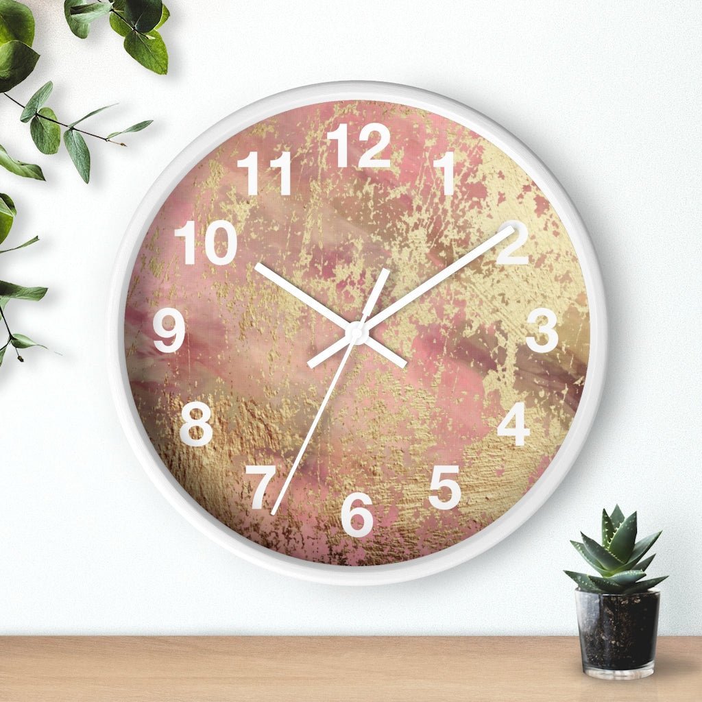 Abstract 10" Wood Wall Clock | Mauve Pink Gold Beige - Wall Clock