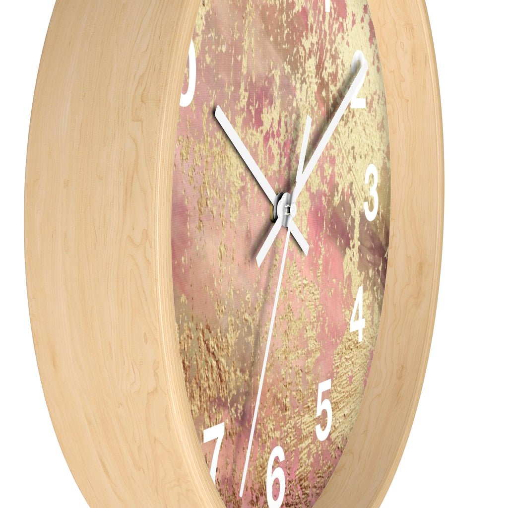 Abstract 10" Wood Wall Clock | Mauve Pink Gold Beige - Wall Clock