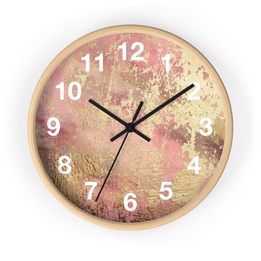 Abstract 10" Wood Wall Clock | Mauve Pink Gold Beige - Wall Clock