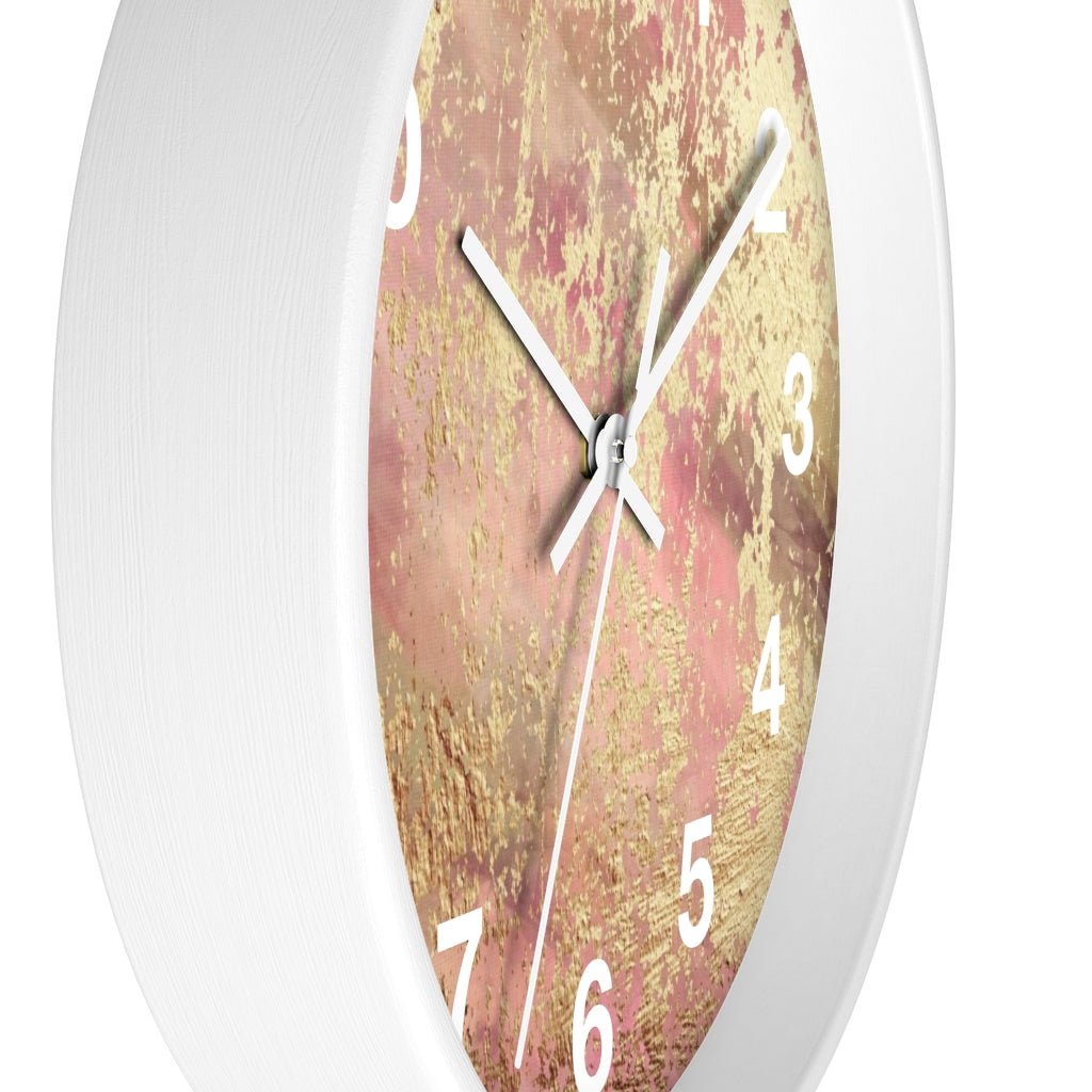 Abstract 10" Wood Wall Clock | Mauve Pink Gold Beige - Wall Clock