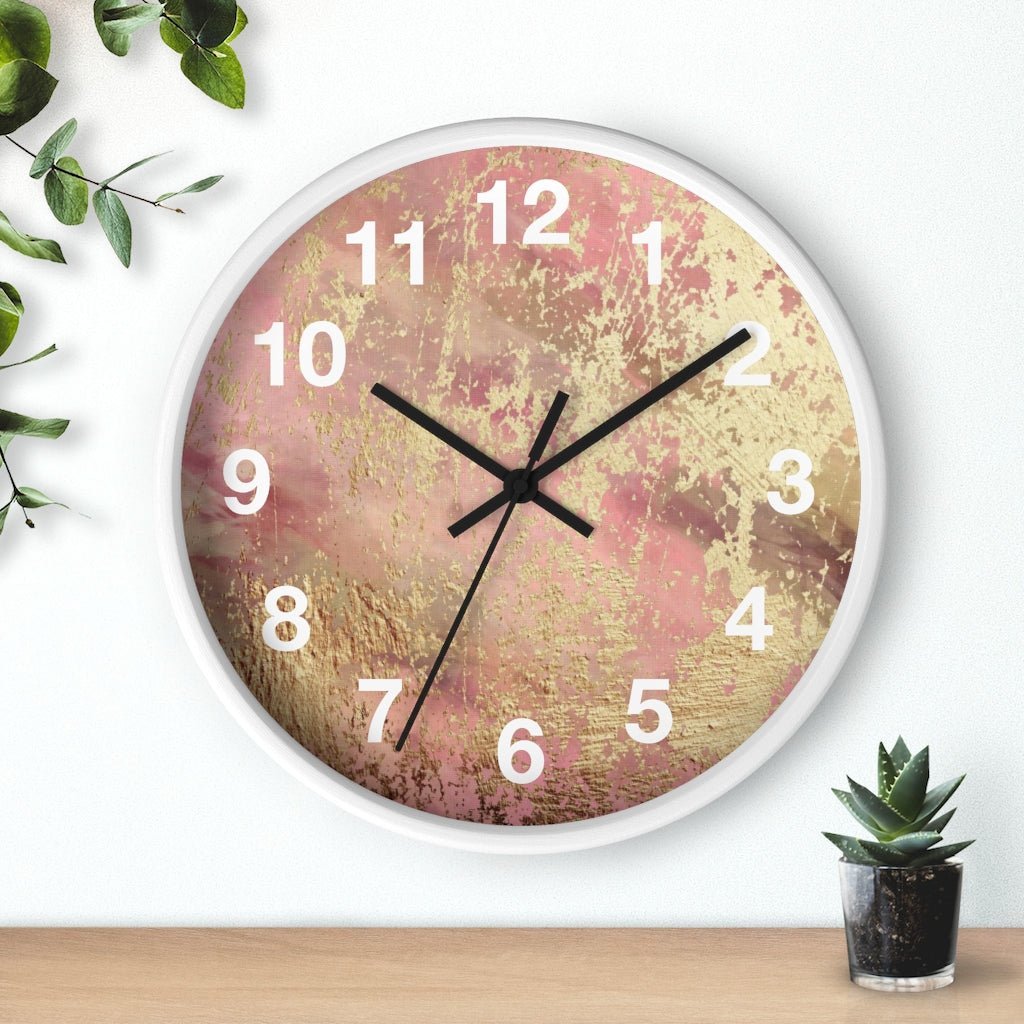 Abstract 10" Wood Wall Clock | Mauve Pink Gold Beige - Wall Clock