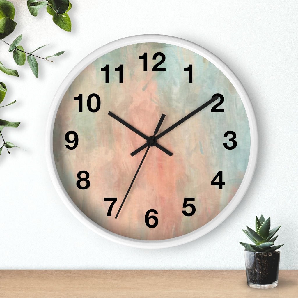 Abstract 10" Wood Wall Clock | Peach Pink Mint Blue - Wall Clock