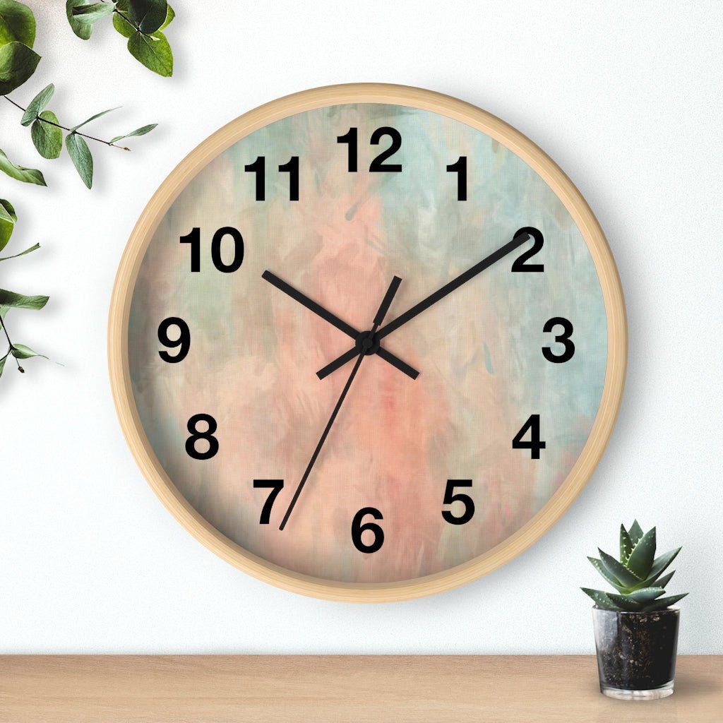 Abstract 10" Wood Wall Clock | Peach Pink Mint Blue - Wall Clock