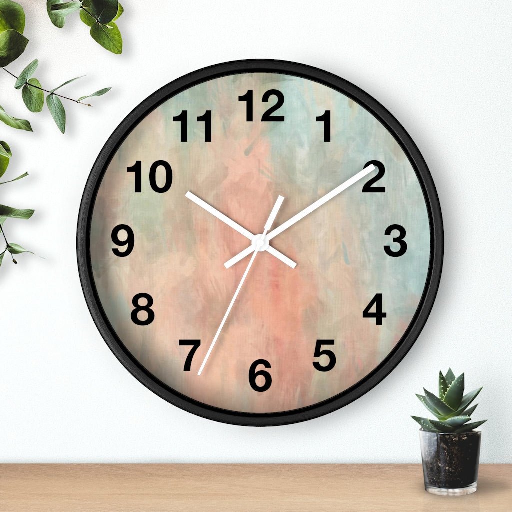 Abstract 10" Wood Wall Clock | Peach Pink Mint Blue - Wall Clock