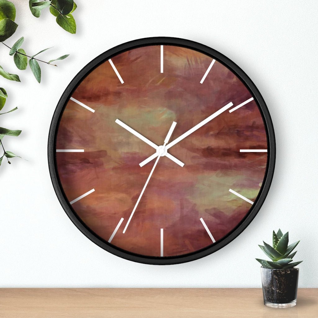 Abstract 10" Wood Wall Clock | Rust Brown - Wall Clock