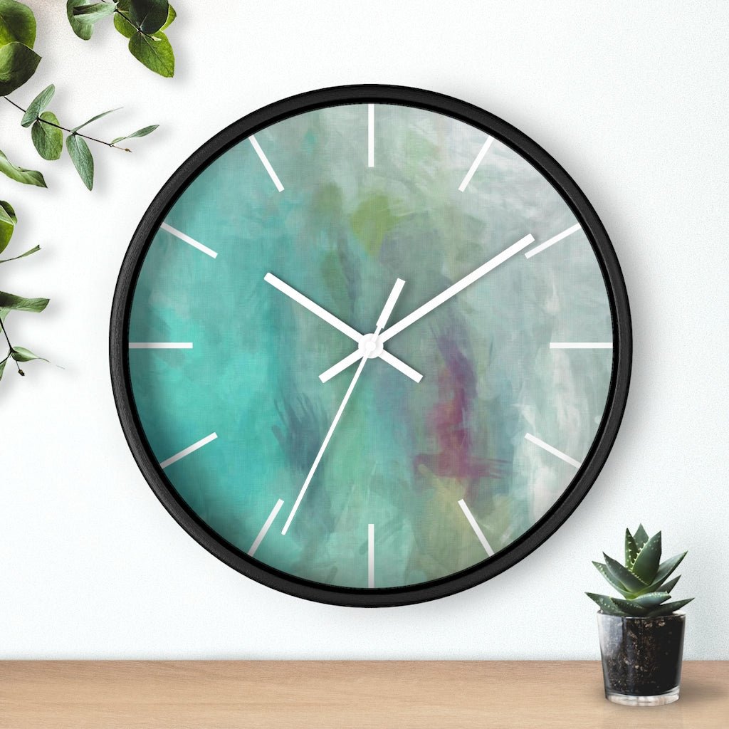 Abstract 10" Wood Wall Clock | Teal Turquoise - Wall Clock