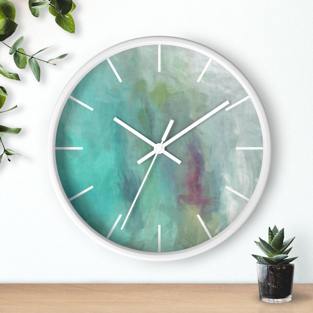 Abstract 10" Wood Wall Clock | Teal Turquoise - Wall Clock