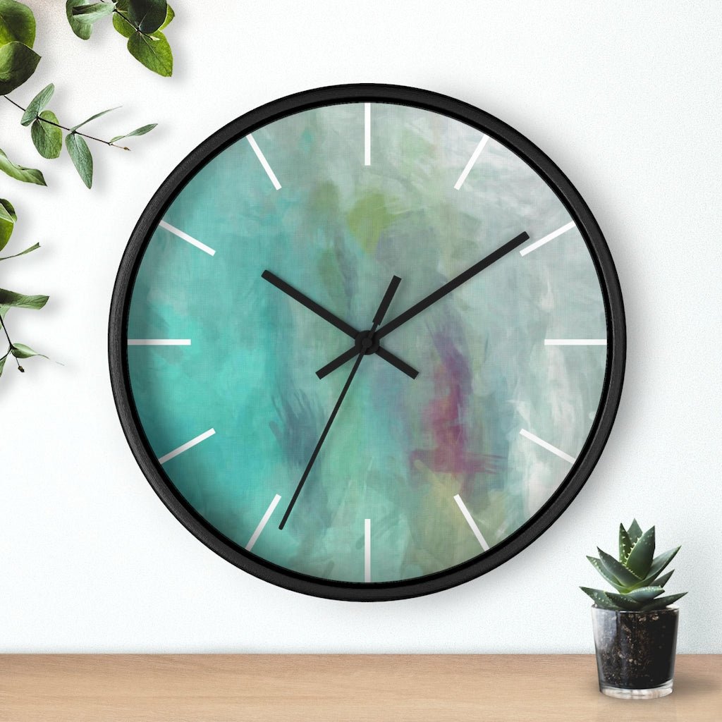 Abstract 10" Wood Wall Clock | Teal Turquoise - Wall Clock