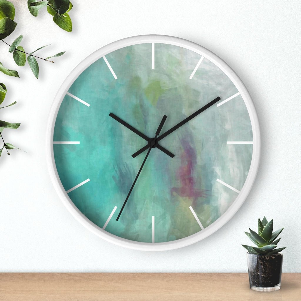 Abstract 10" Wood Wall Clock | Teal Turquoise - Wall Clock