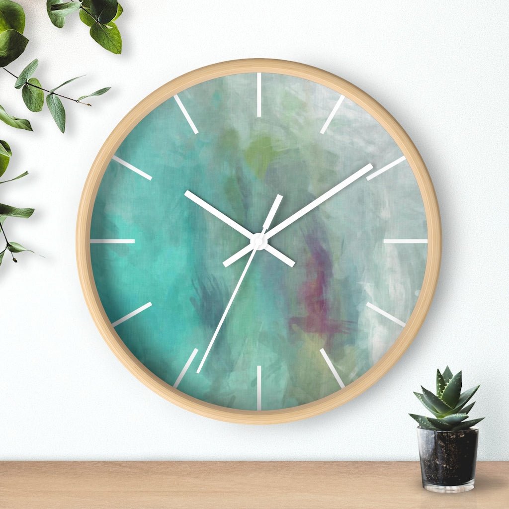 Abstract 10" Wood Wall Clock | Teal Turquoise - Wall Clock