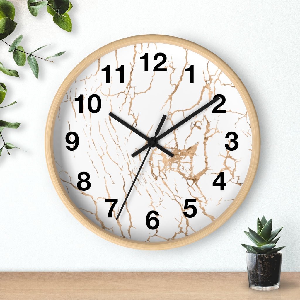 Abstract 10" Wood Wall Clock | White Gold Beige - Wall Clock