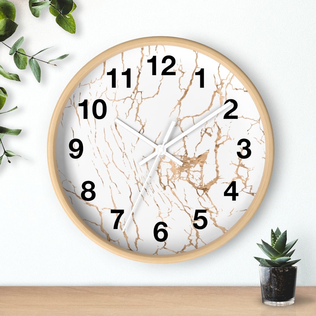 Abstract 10" Wood Wall Clock | White Gold Beige - Wall Clock