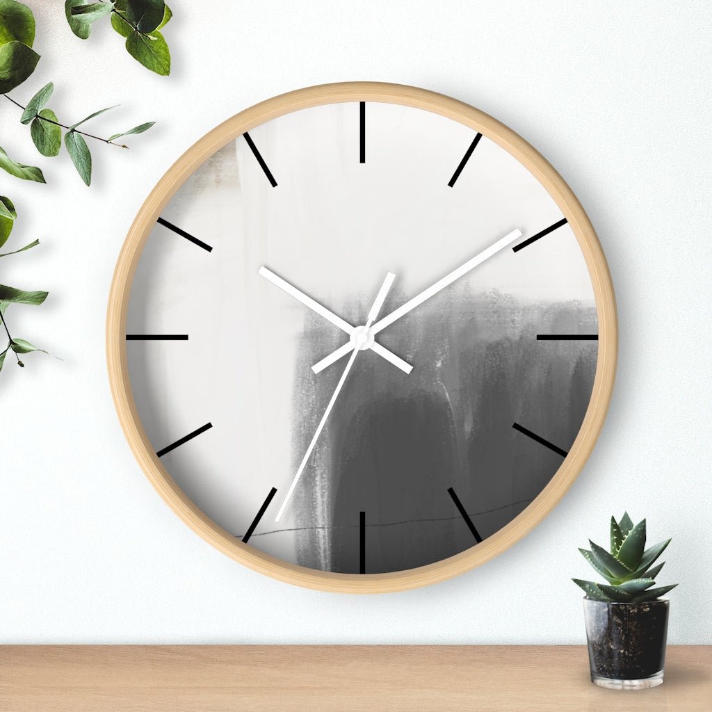 Abstract 10" Wood Wall Clock | White Gray Minimalist - Wall Clock