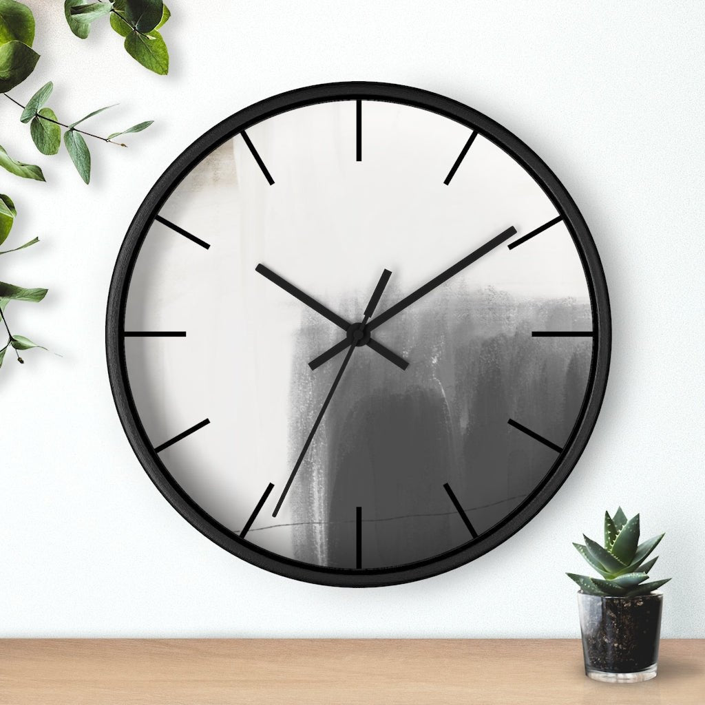 Abstract 10" Wood Wall Clock | White Gray Minimalist - Wall Clock