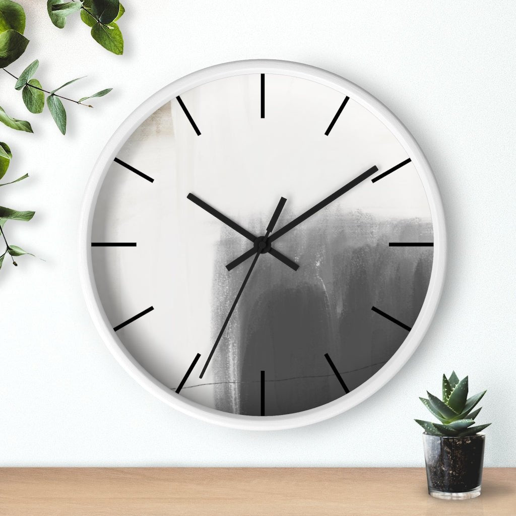 Abstract 10" Wood Wall Clock | White Gray Minimalist - Wall Clock