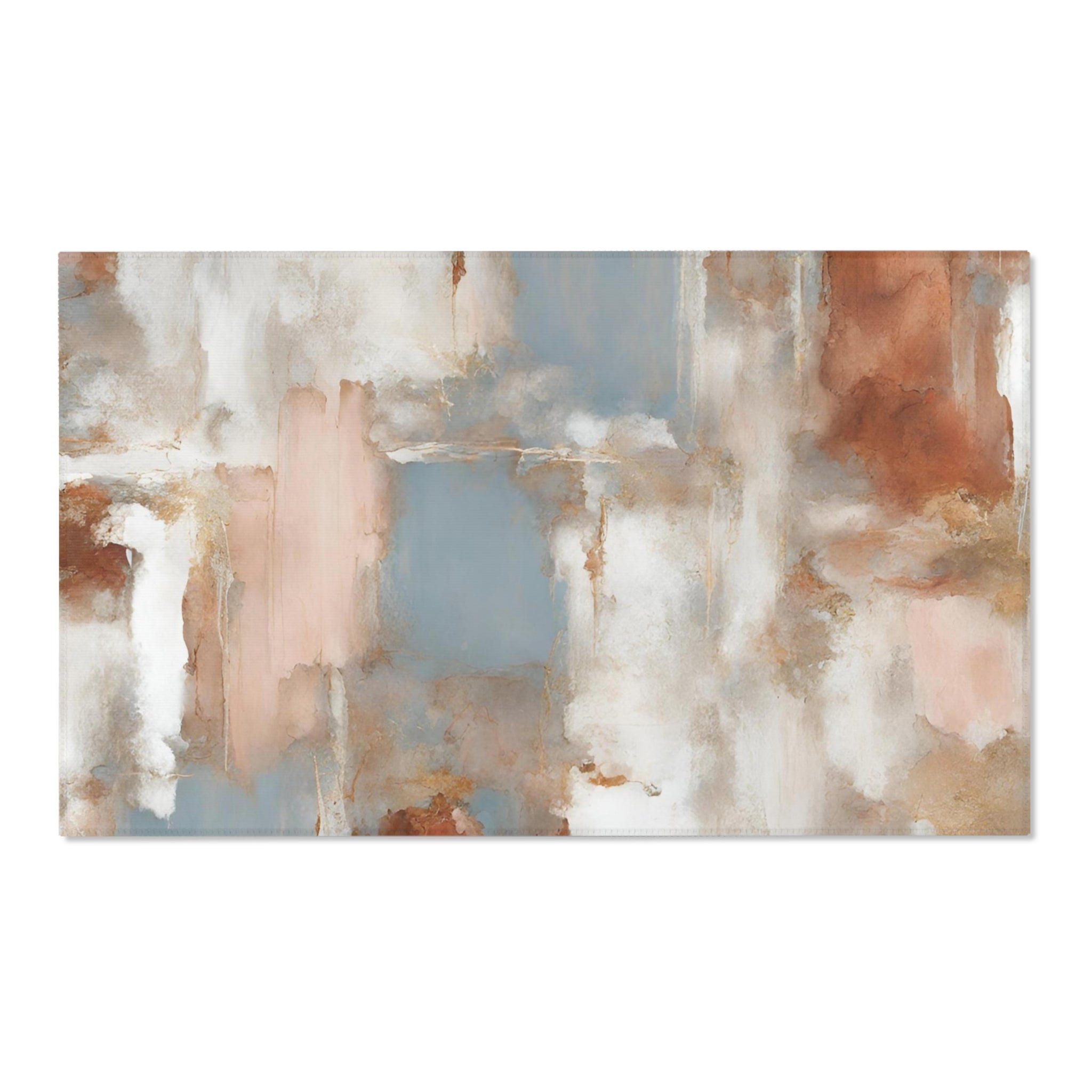 Abstract Area Accent Rug | Beige Rust, Blue White - Area Rug