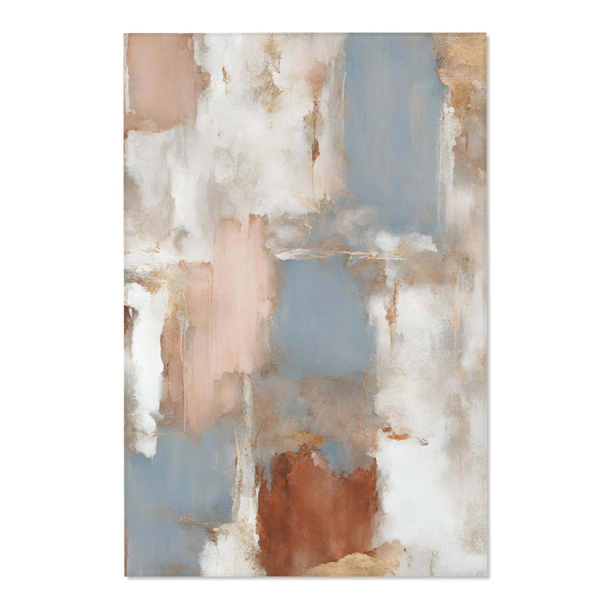 Abstract Area Accent Rug | Beige Rust, Blue White - Area Rug