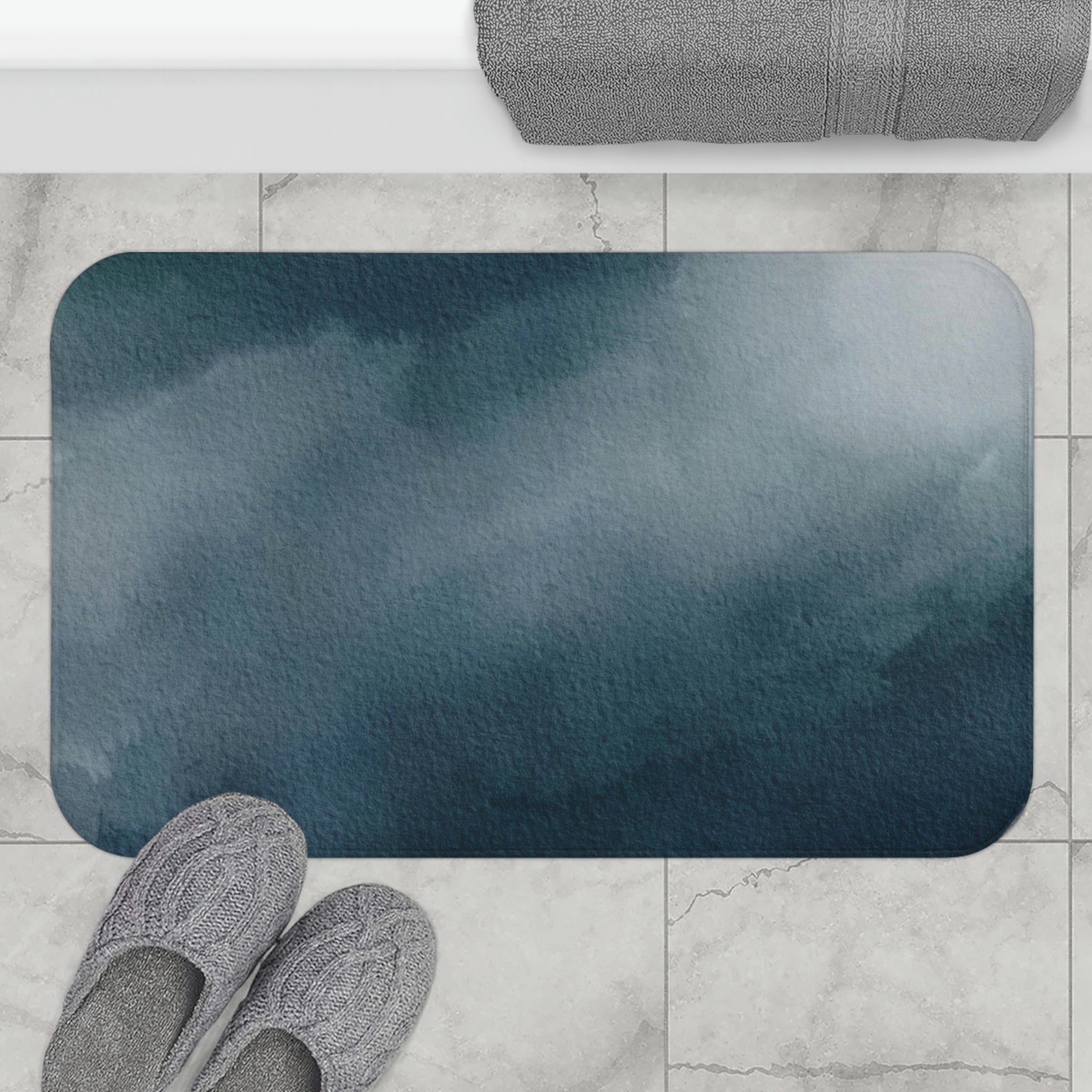 Abstract Bath, Kitchen Mat | Navy Blue Ombre Gradient - Bath Mat