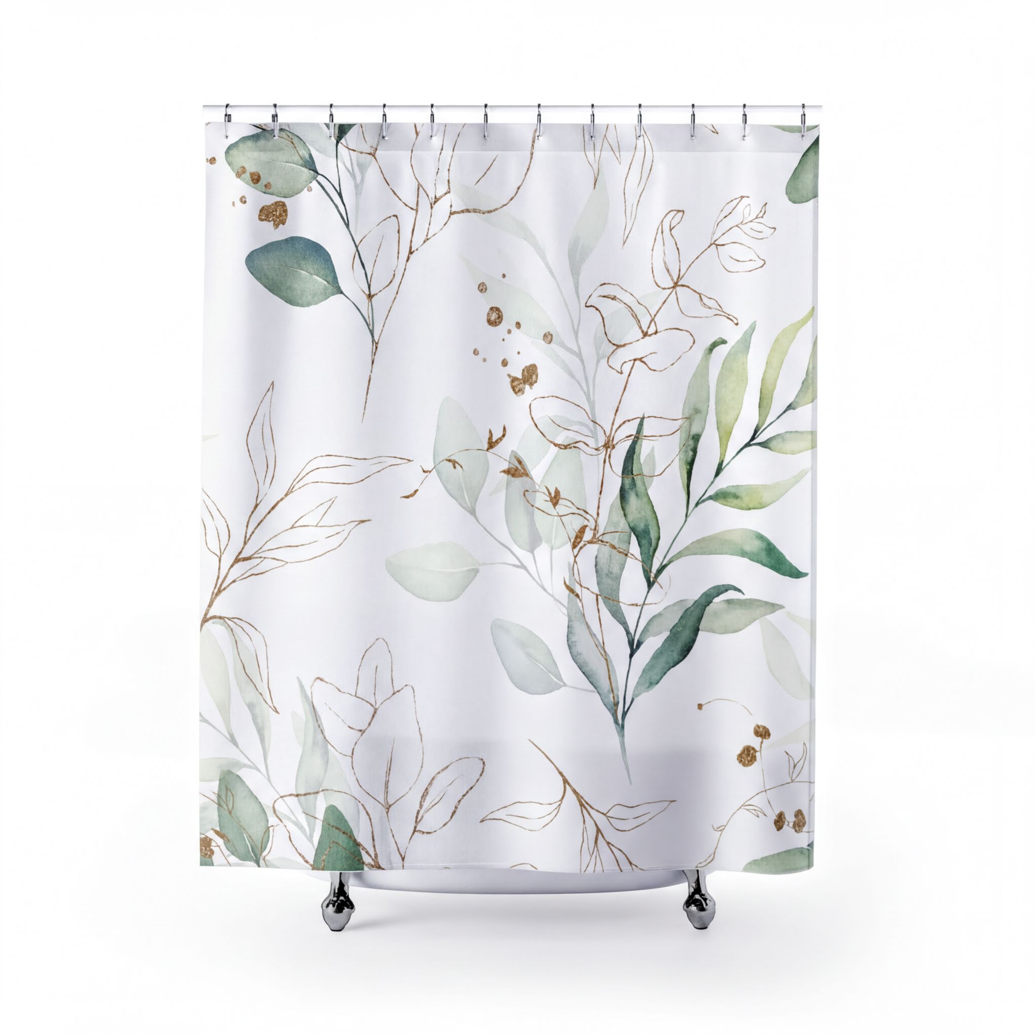 Eucalyptus Floral Shower Curtain Green White