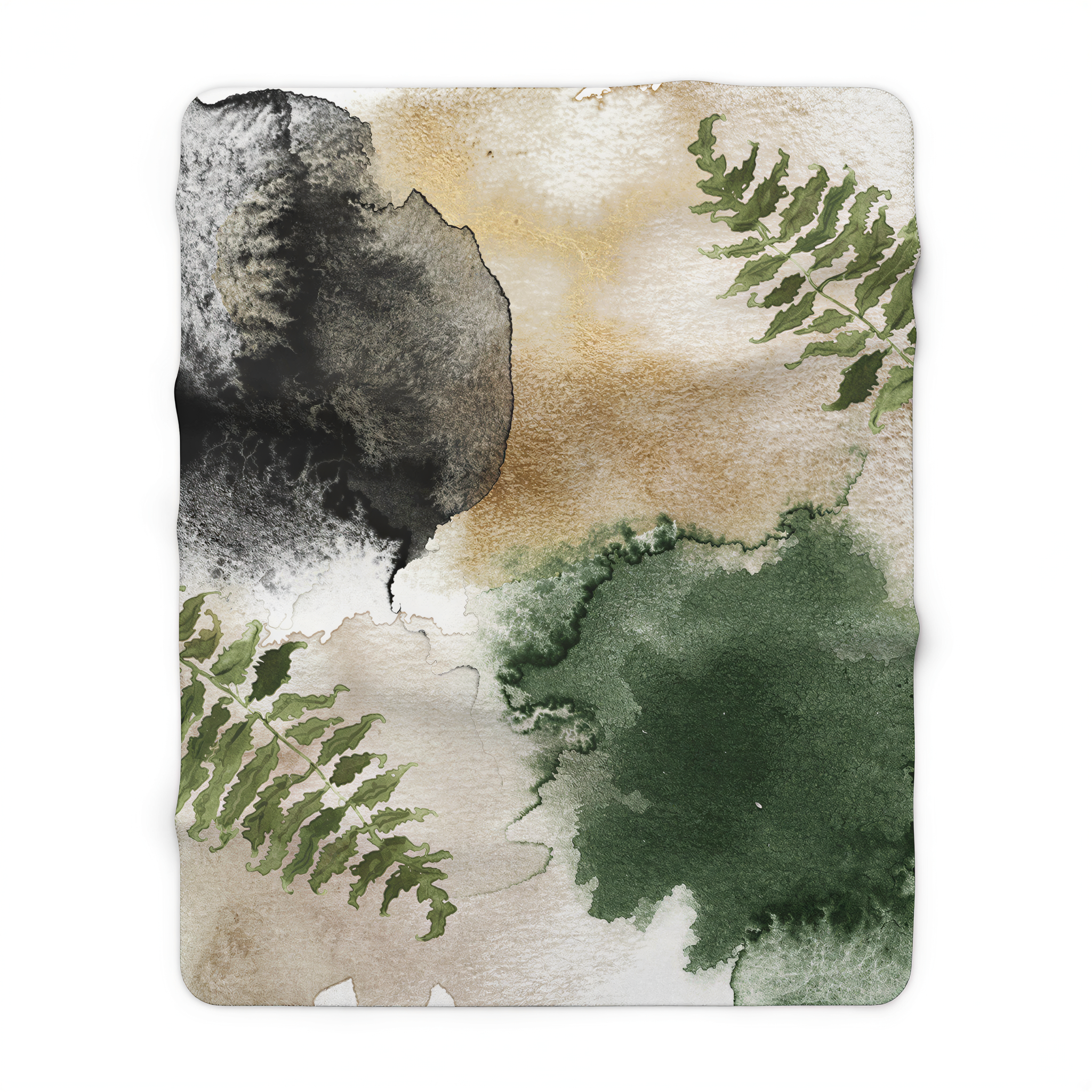 Black, ivory and forest green boho floral throw blanket