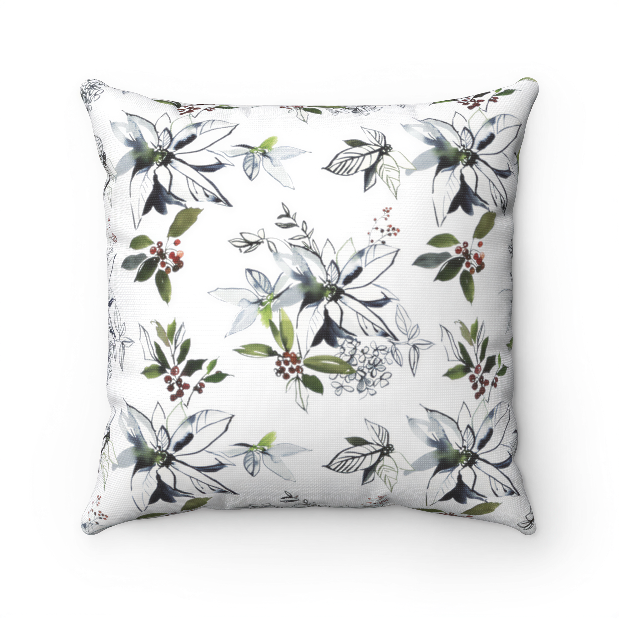 Floral Boho Pillow Cover Navy Blue Red Green White styled on a sofa