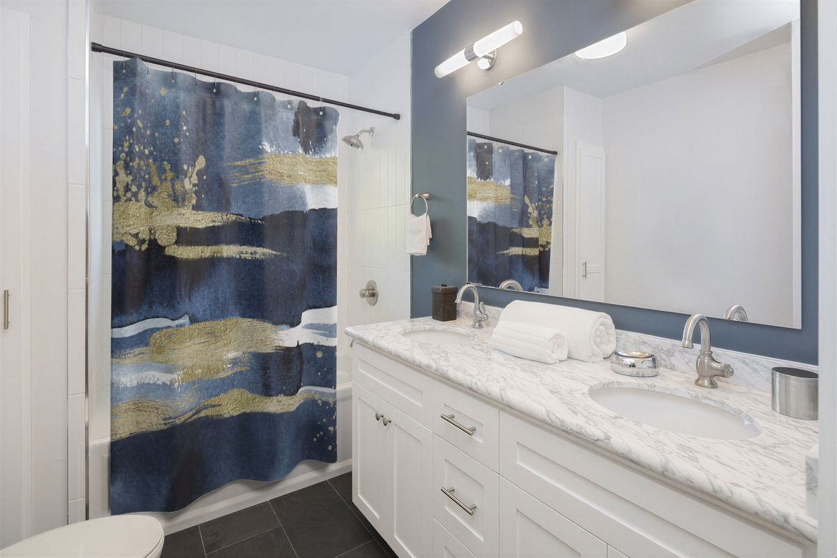Abstract Shower Curtain Navy Gold Ombre