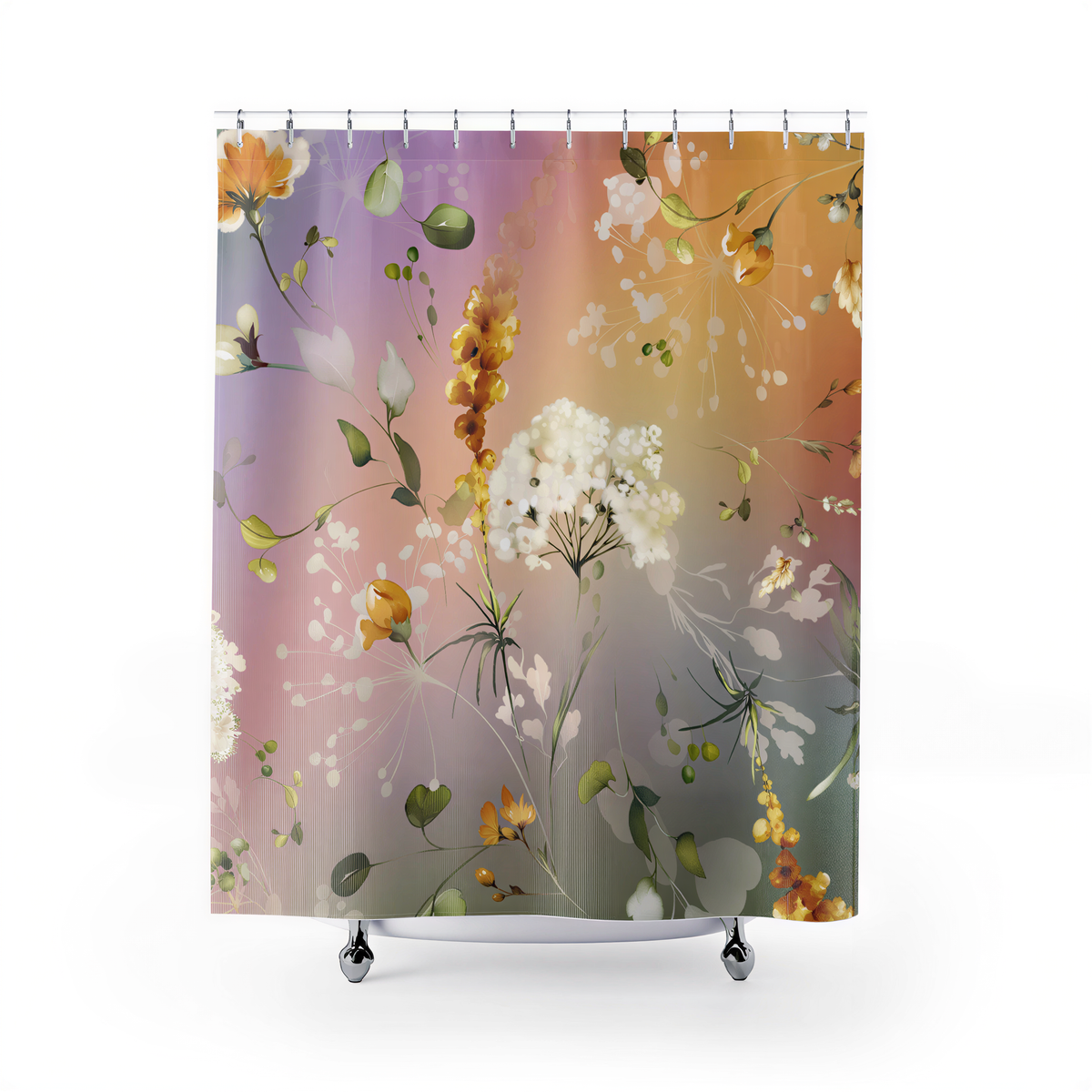 Floral Shower Curtain Wild Flowers hanging in a bathroom