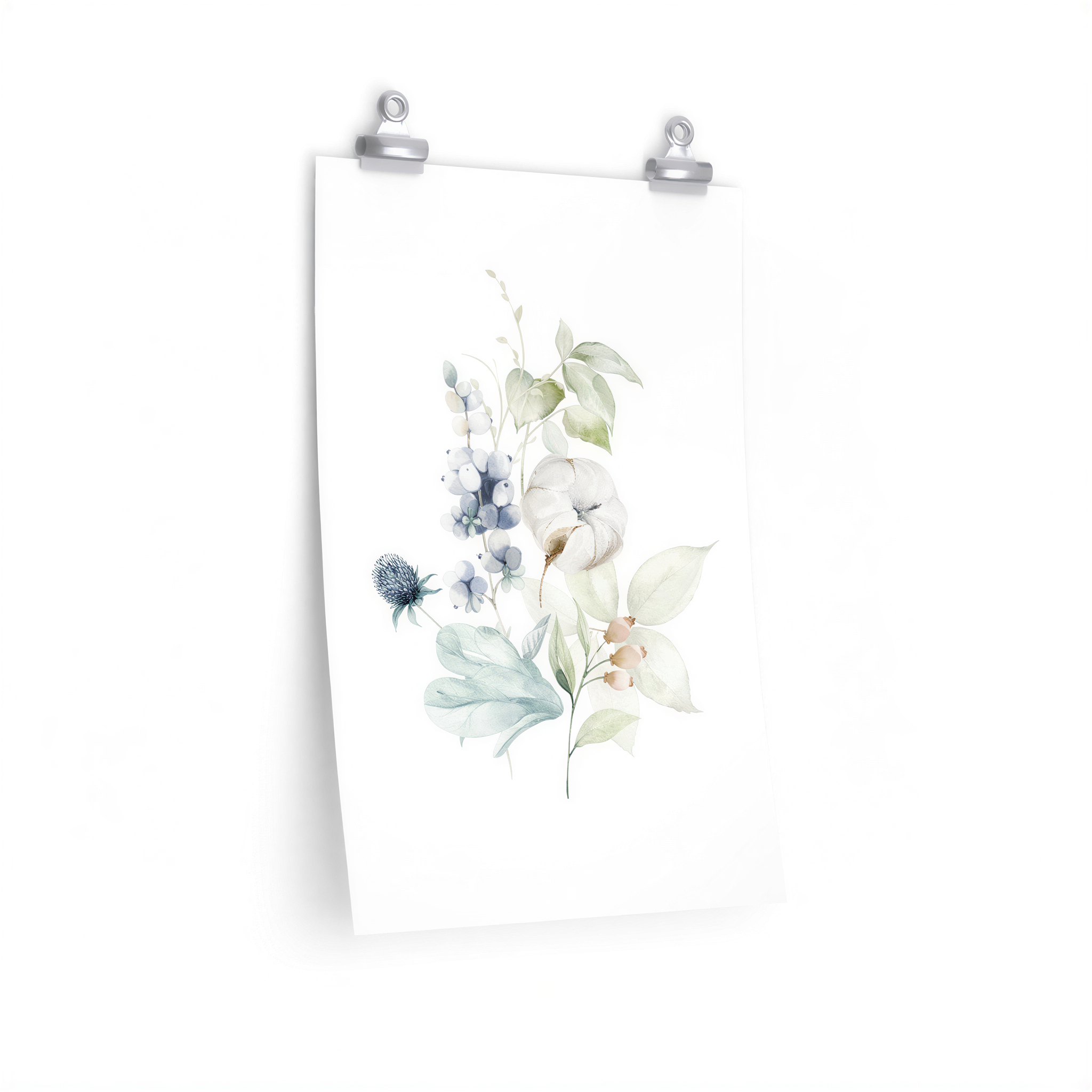 Eucalyptus Floral Art Print Green Blue White close-up detail