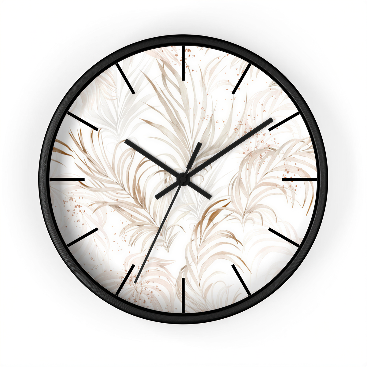 Floral Wood Wall Clock White Beige Leaves on a living room wall