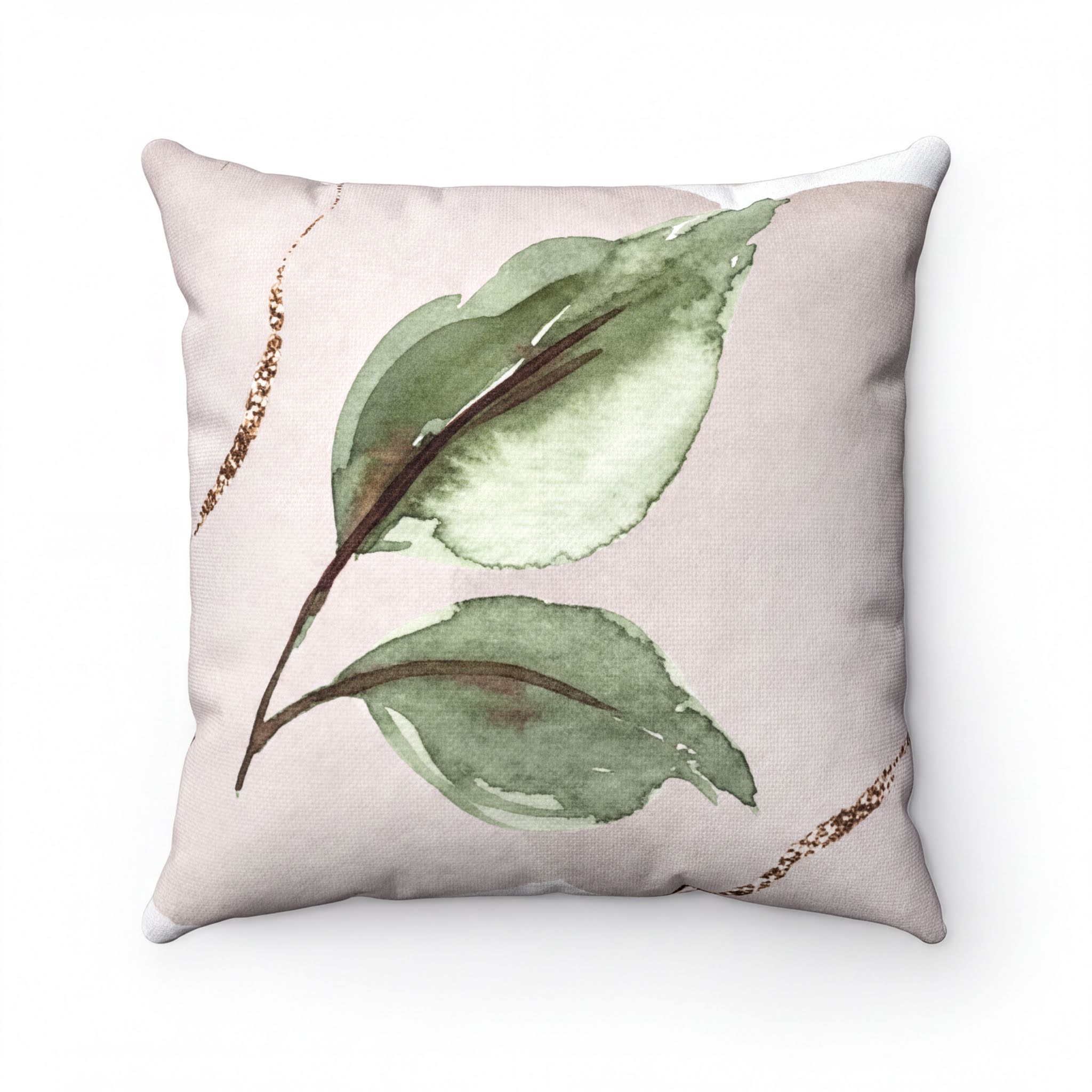 Beige and green leaves boho pillow cover styled on a couch