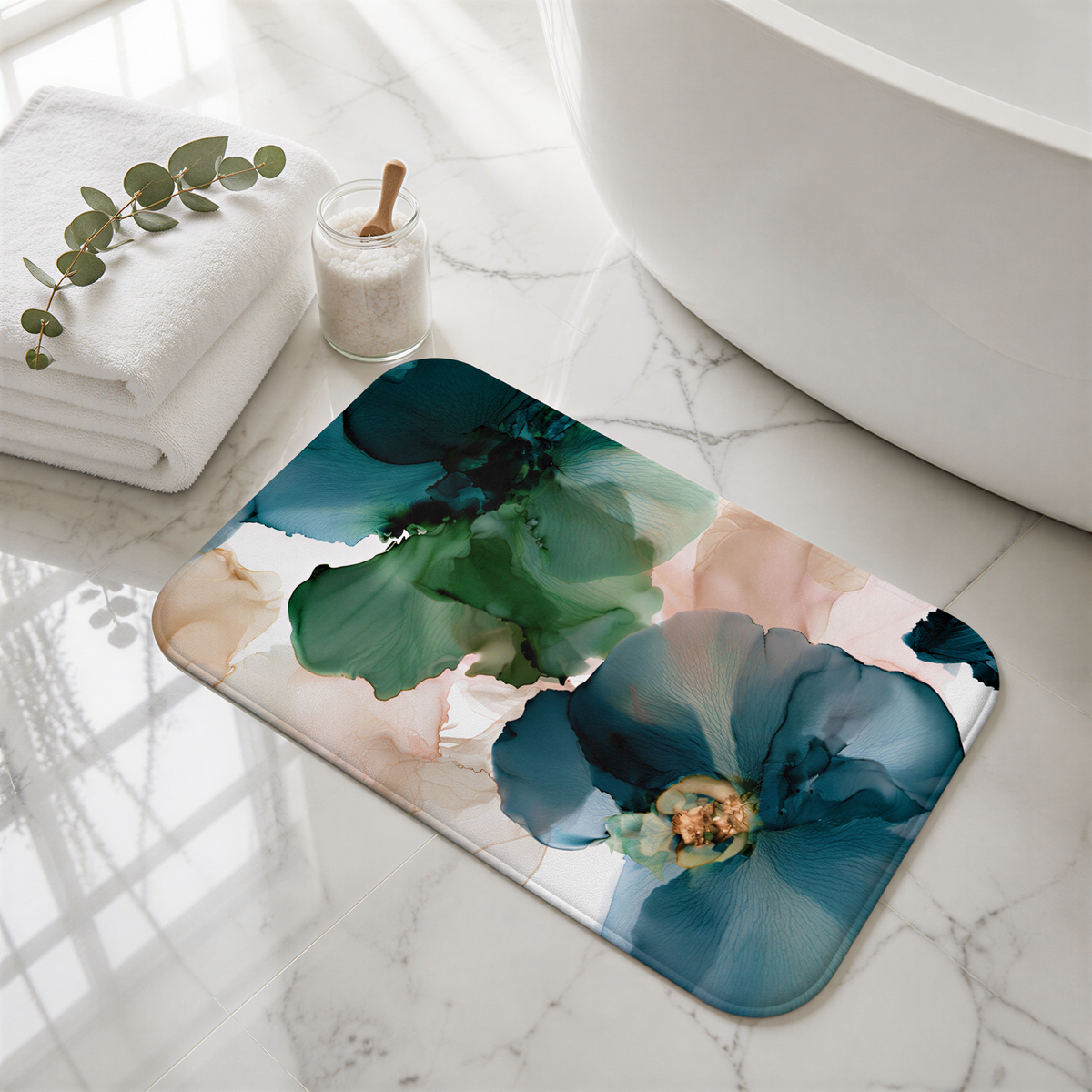 a white bath tub sitting next to a white bath tub