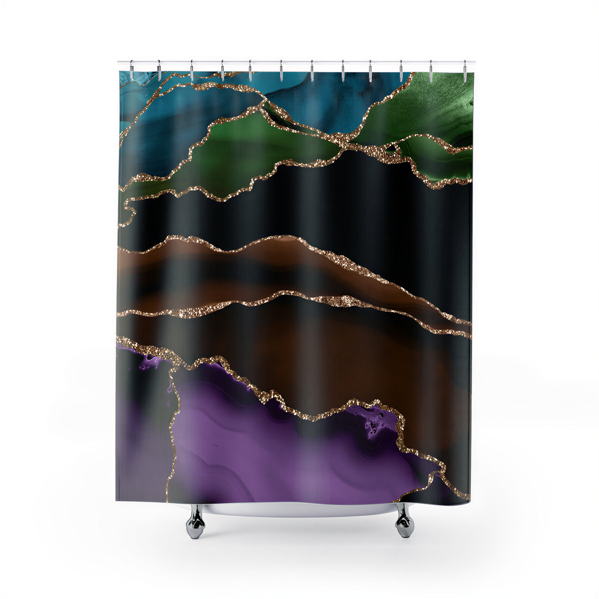 Agate Marble Shower Curtain Purple Brown close-up of fabric pattern