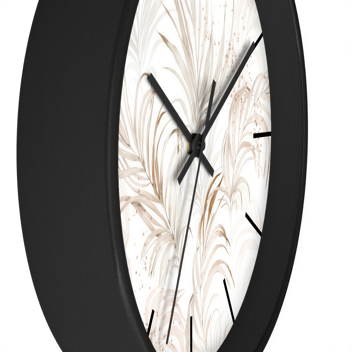 Floral Wood Wall Clock White Beige Leaves face detail