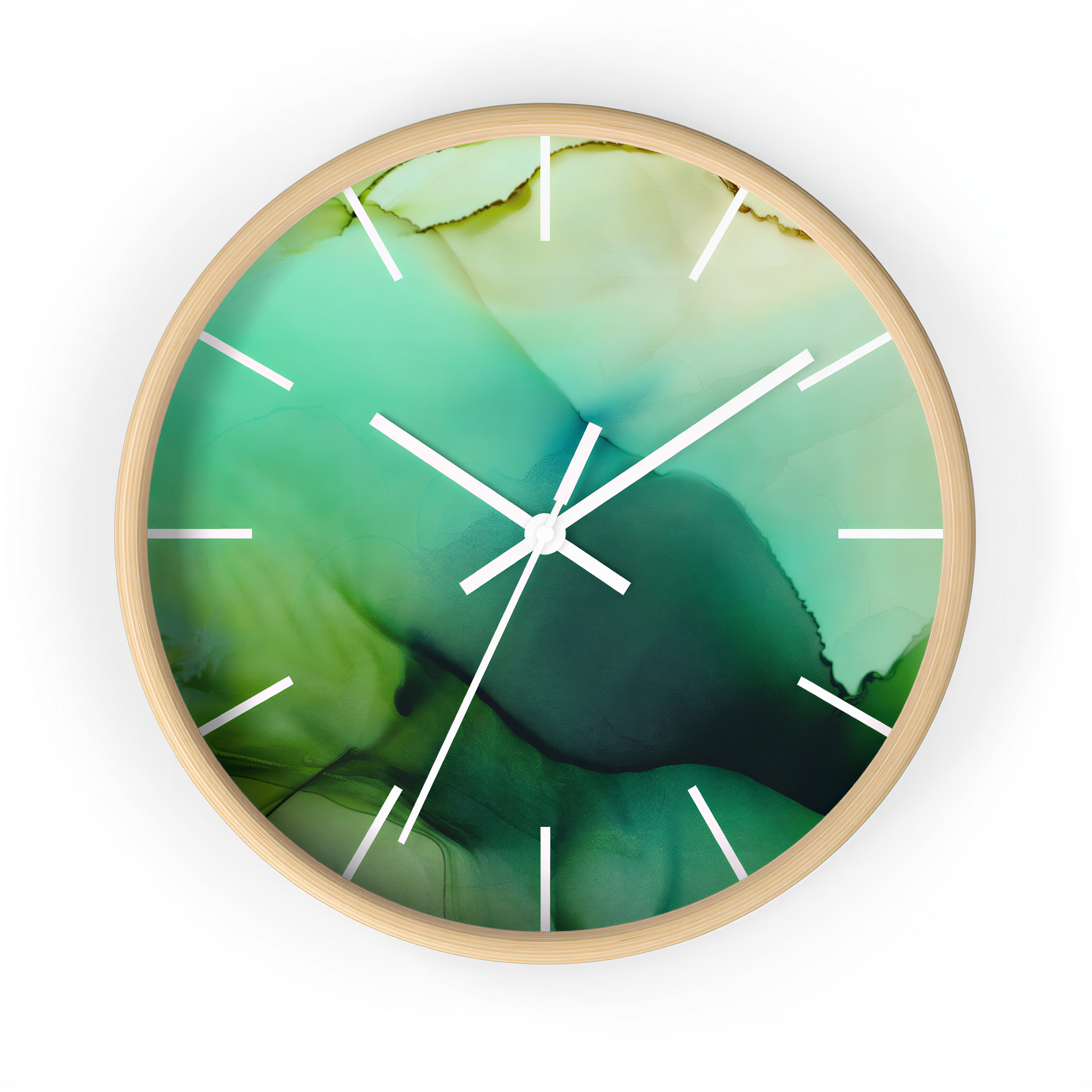 Wood Wall Clock Green Ombre in a kitchen setting