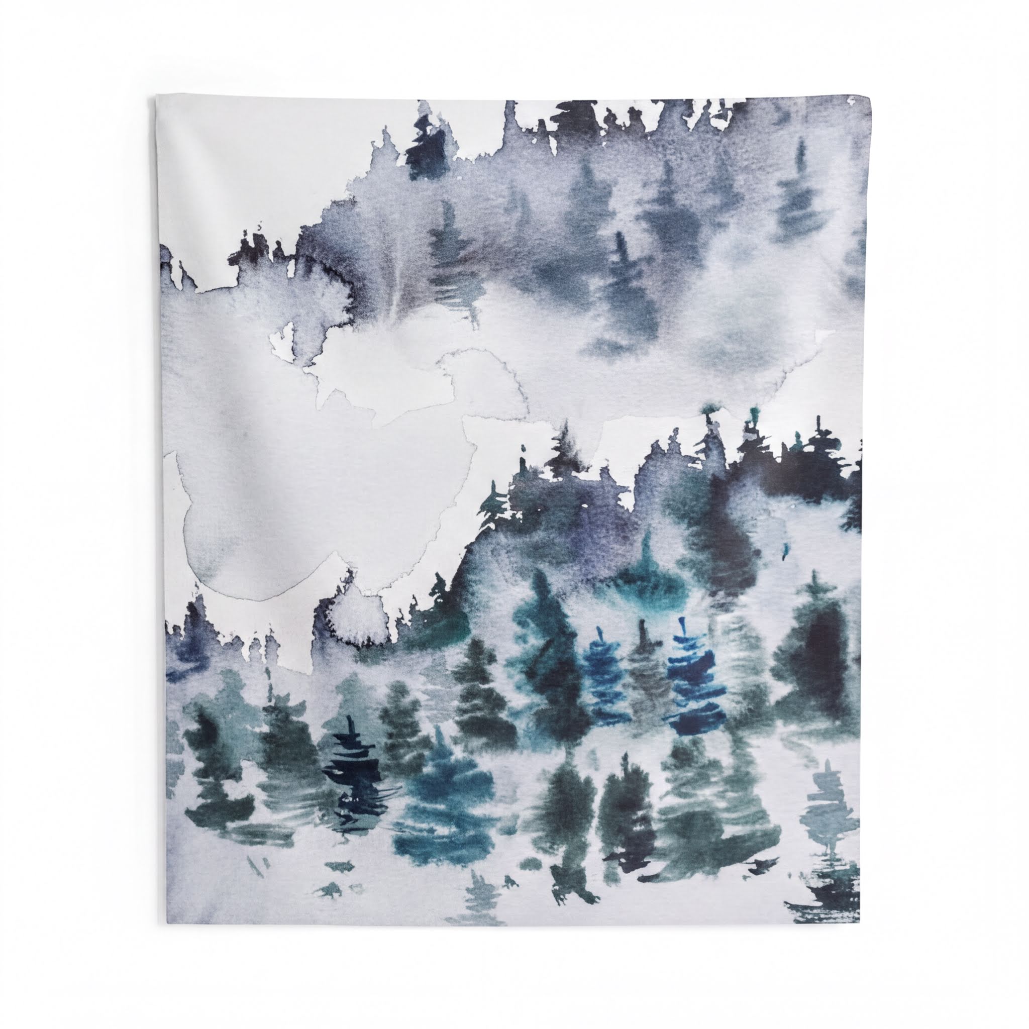 Landscape Tapestry Indigo Blue Grey Woodland Forest in a modern interior